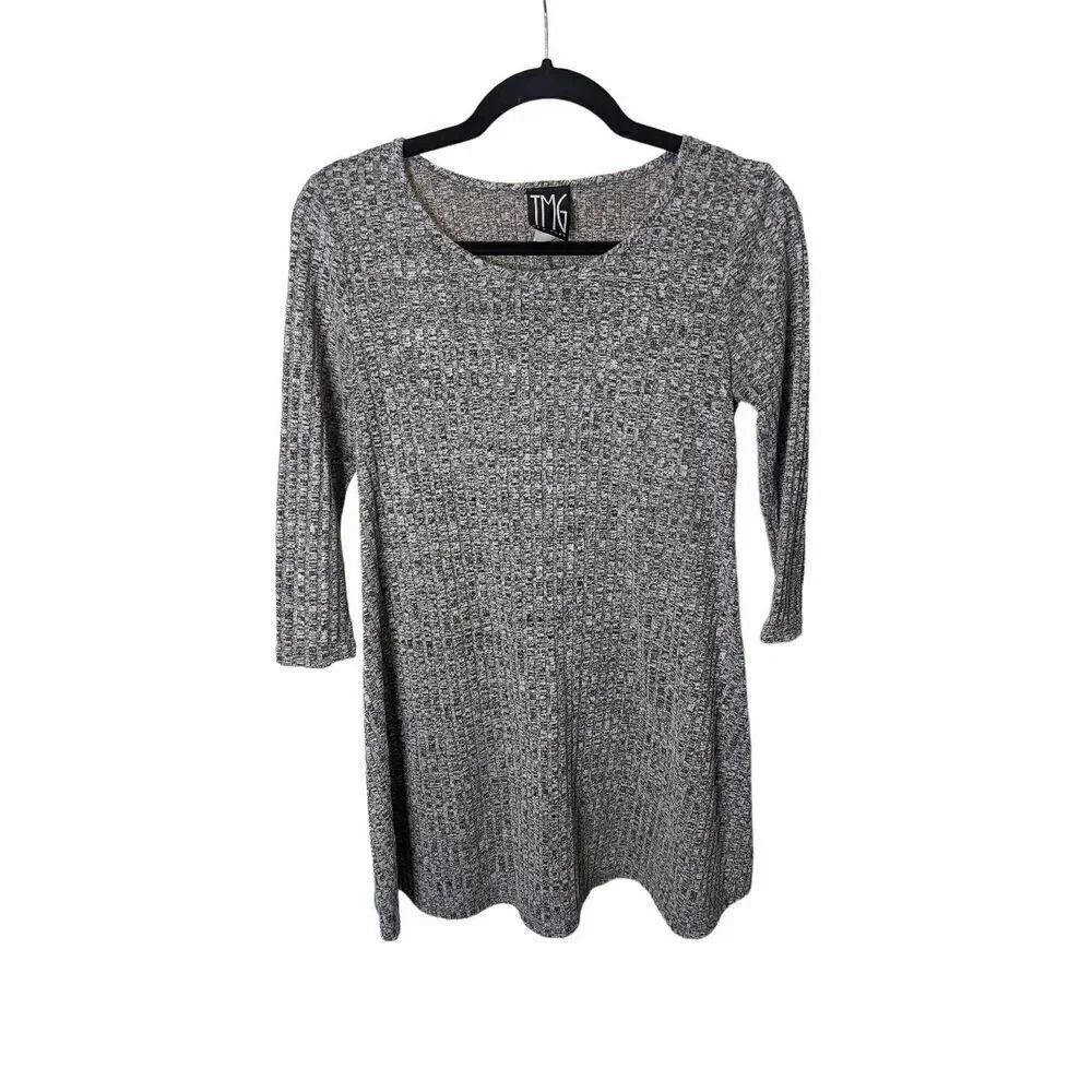 TMG New York Ribbed Knit Dress 3/4 Sleeves Grey Women's Size Medium